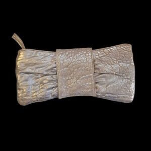 Heather Hawkins  Silver Metalic Bow Evenig Clutch Going Out Wedding Purse*Beige